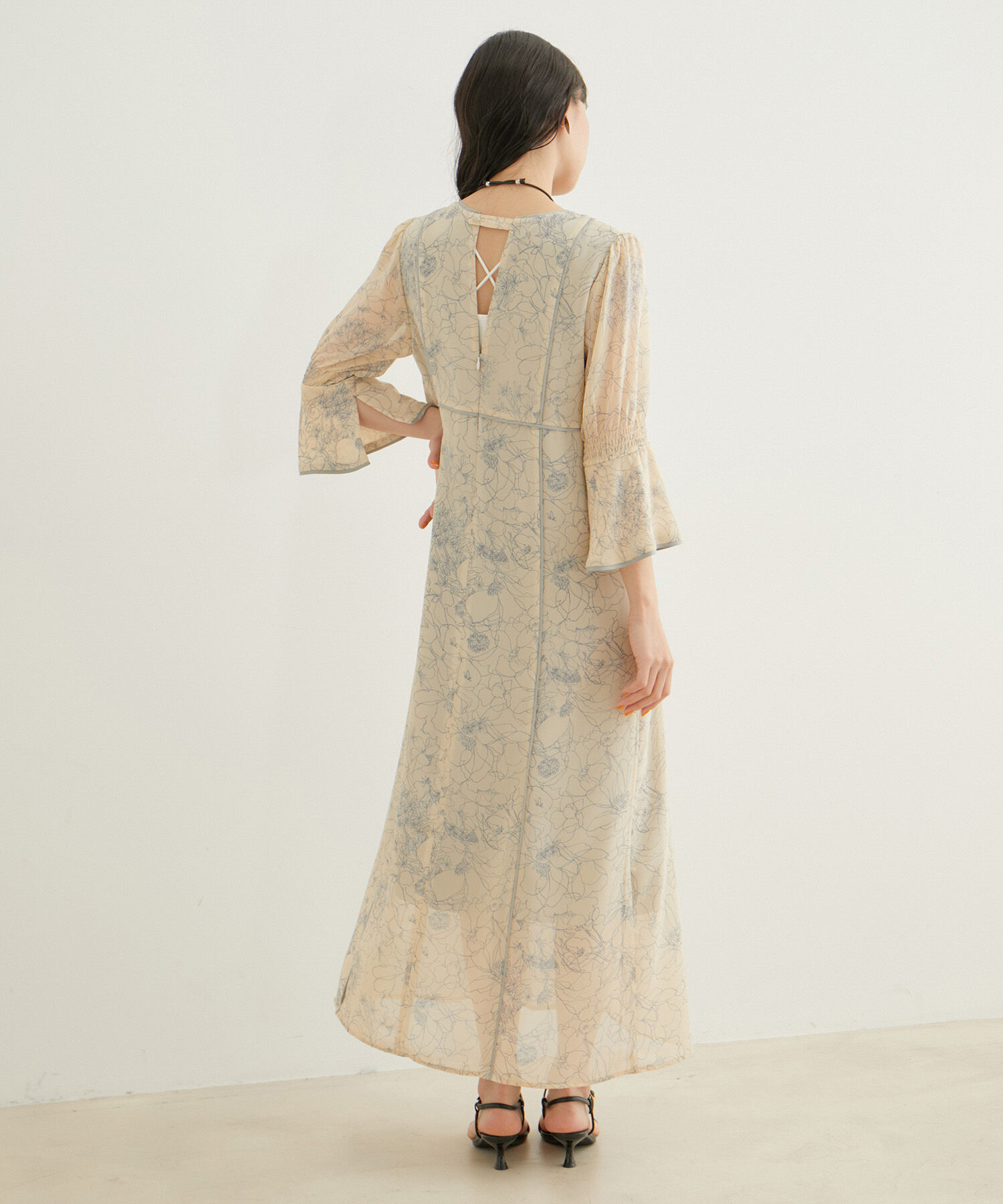 VIS「【WEB限定】配色パイピング袖バルーンワンピース【洗える】」|ワンピース|