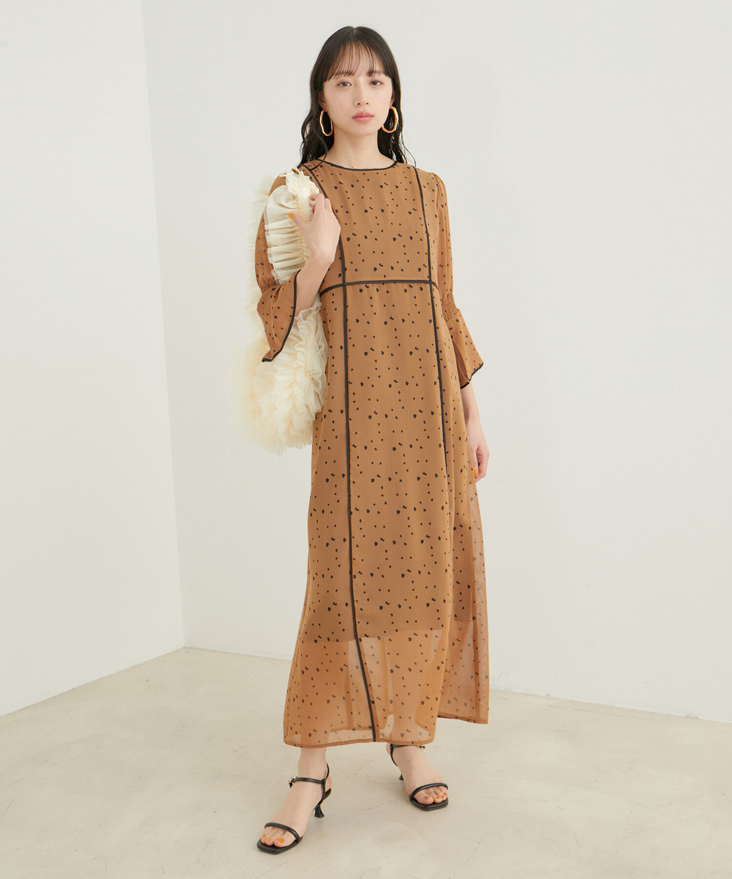 VIS「【WEB限定】配色パイピング袖バルーンワンピース【洗える】」|ワンピース|