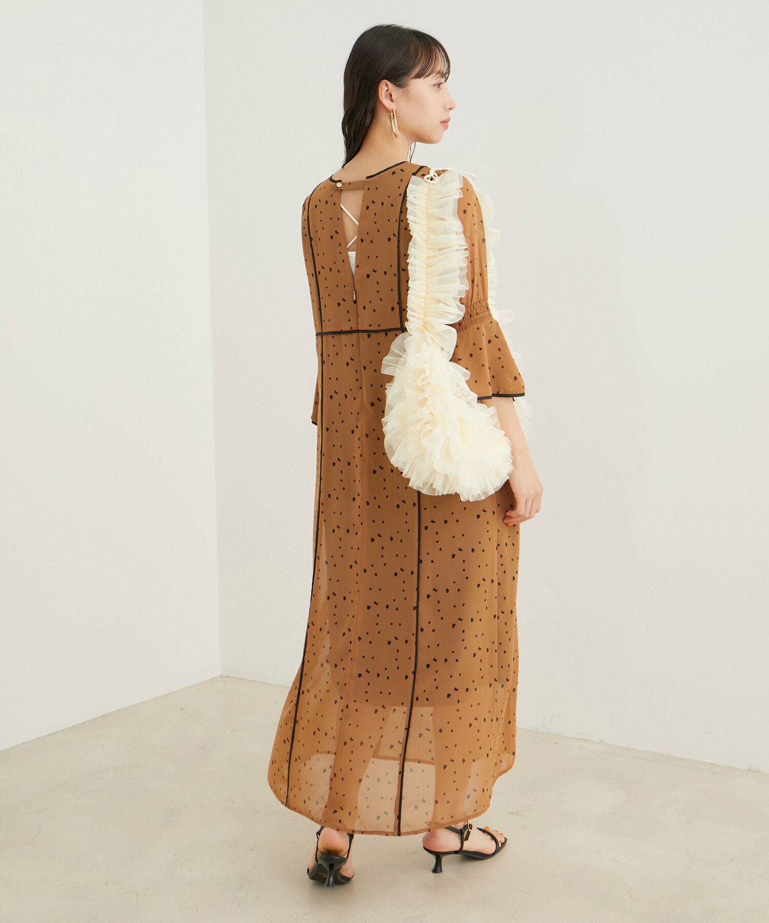 VIS「【WEB限定】配色パイピング袖バルーンワンピース【洗える】」|ワンピース|