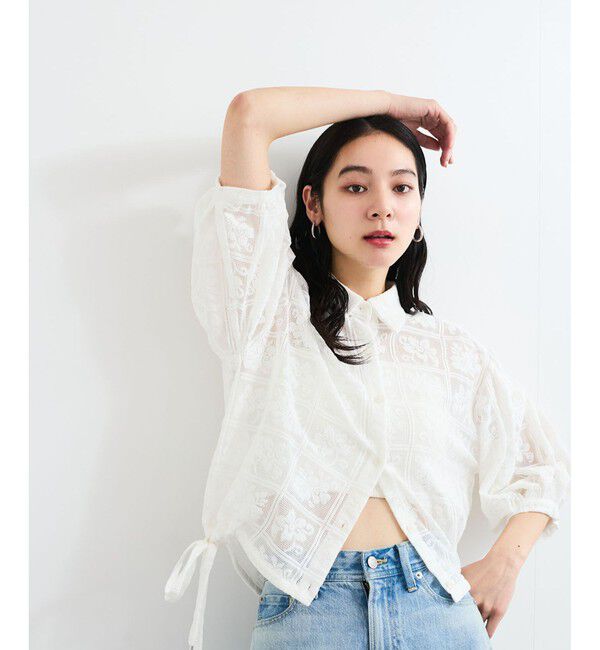 VIS「ドロストボリュームスリーブシャツ（レース・無地）」|シャツ・ブラウス|