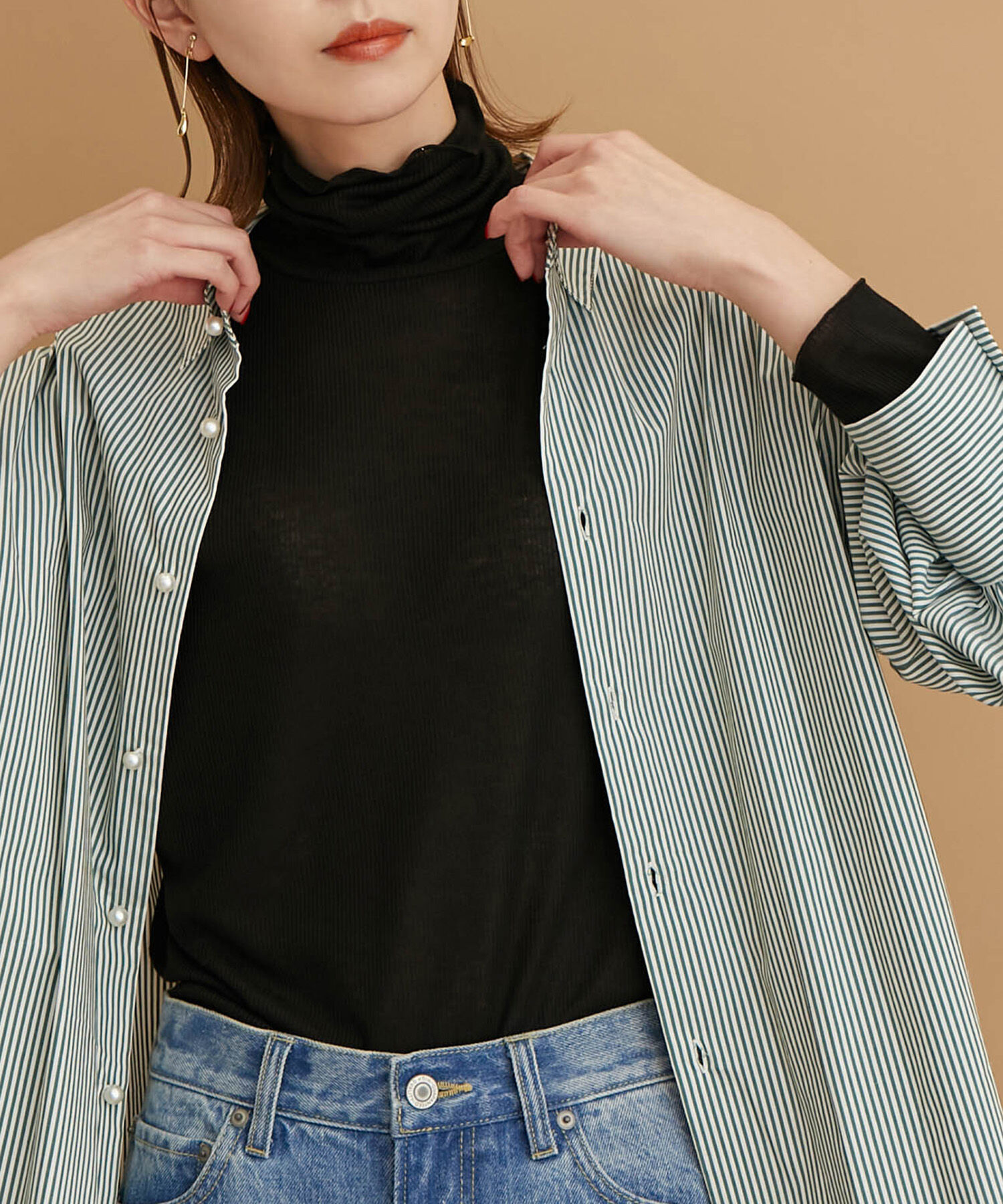 Rope&rsquo;Picnic「【WEB限定カラー:チャコール,オレンジ】シアーカットタートル」|Tシャツ・カットソー|ブラック(01)