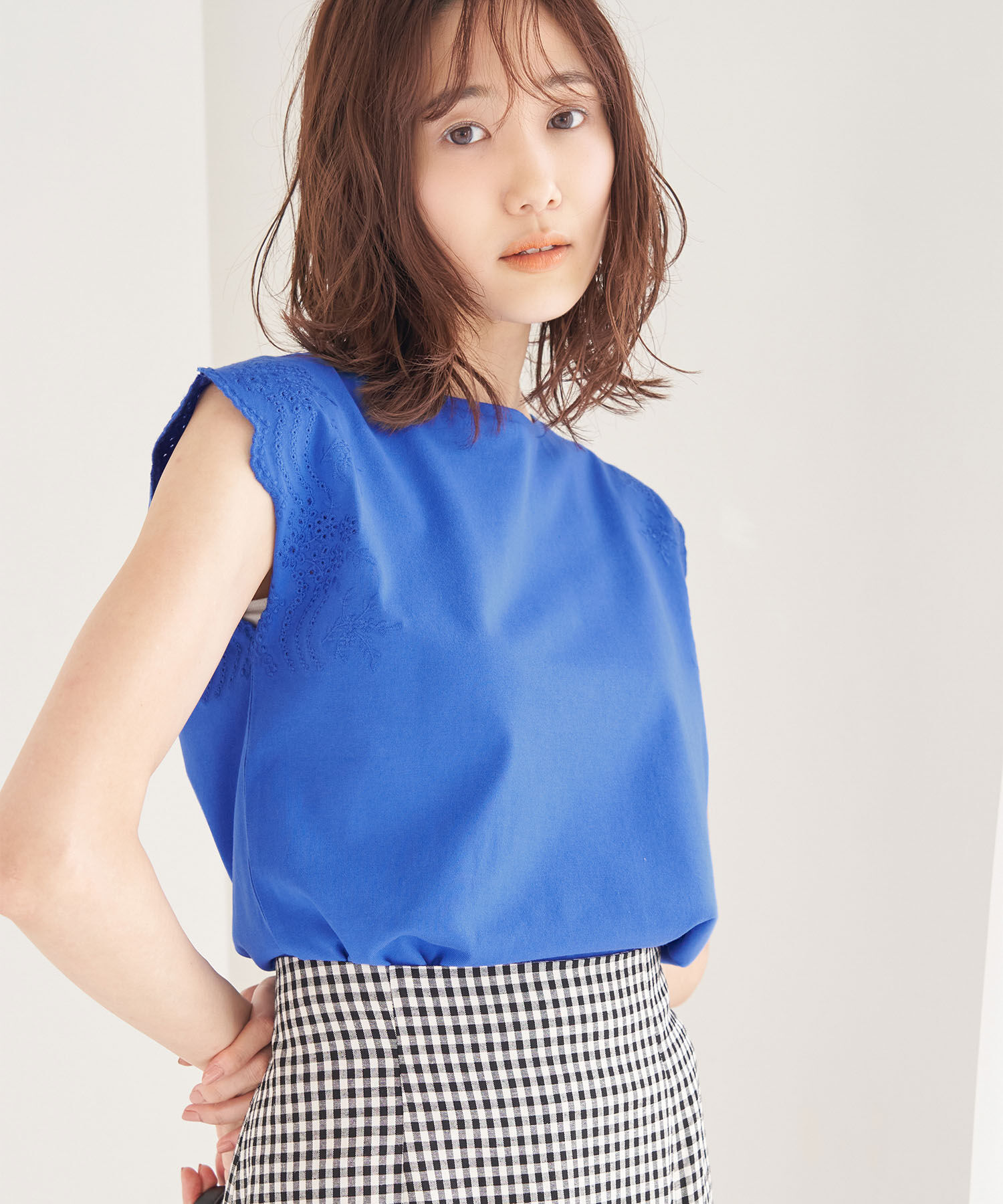 Rope&rsquo;Picnic「汗染み防止/オーガニックコットン袖カットワークレーストップス」|Tシャツ・カットソー|