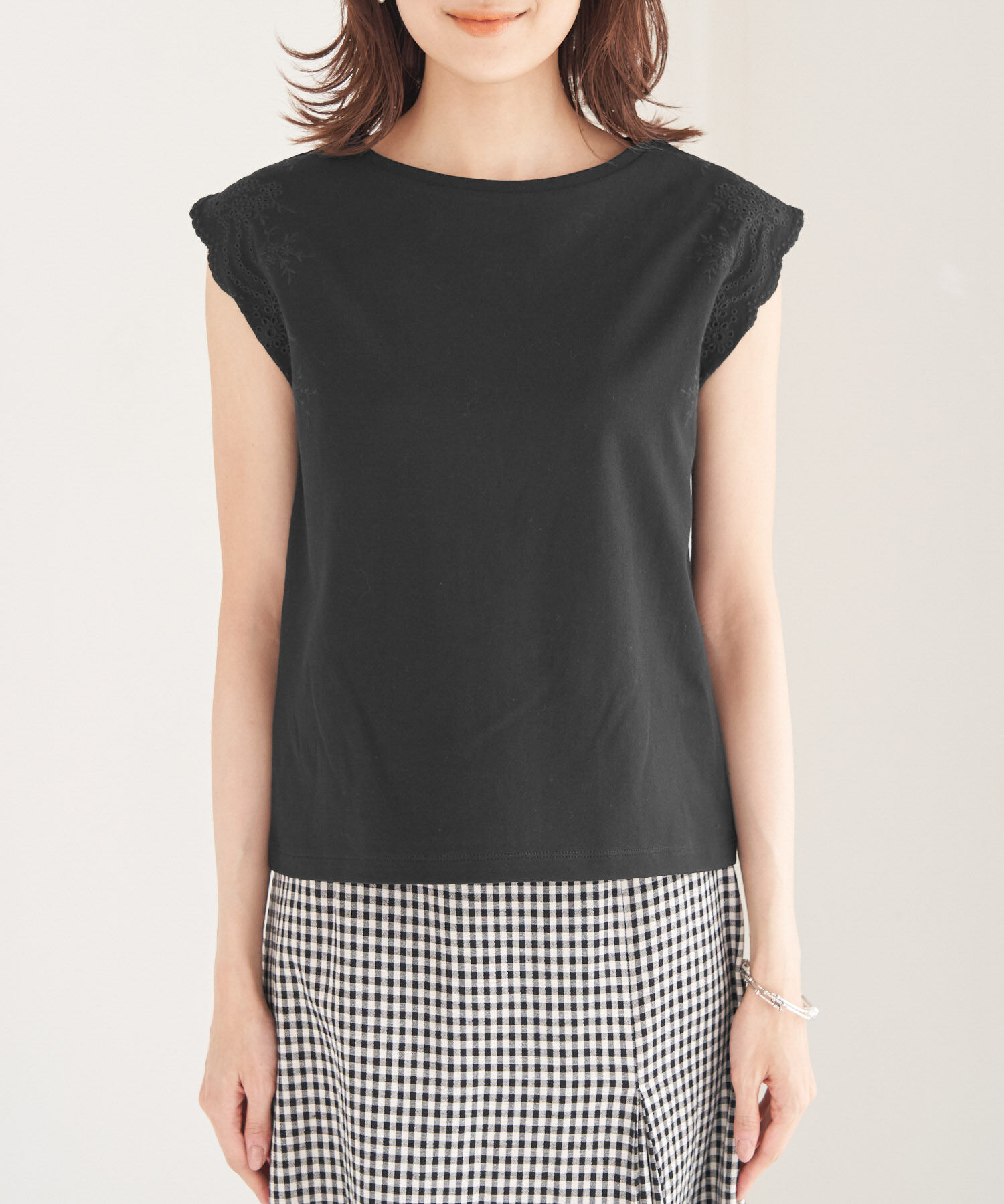 Rope&rsquo;Picnic「汗染み防止/オーガニックコットン袖カットワークレーストップス」|Tシャツ・カットソー|