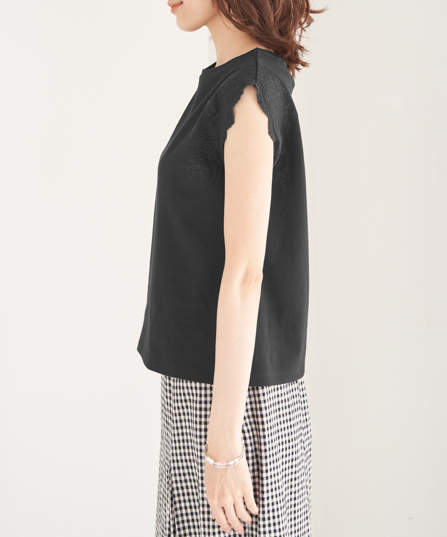 Rope&rsquo;Picnic「汗染み防止/オーガニックコットン袖カットワークレーストップス」|Tシャツ・カットソー|