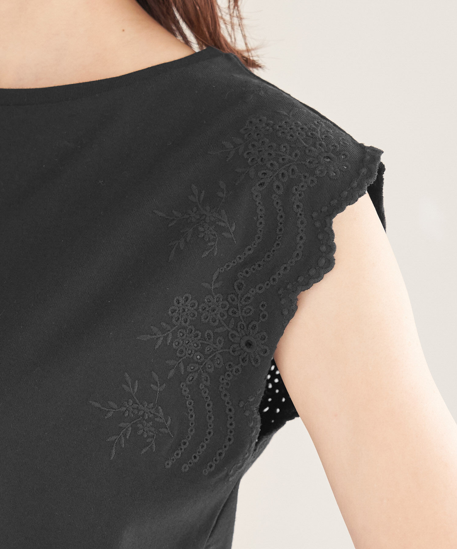 Rope&rsquo;Picnic「汗染み防止/オーガニックコットン袖カットワークレーストップス」|Tシャツ・カットソー|