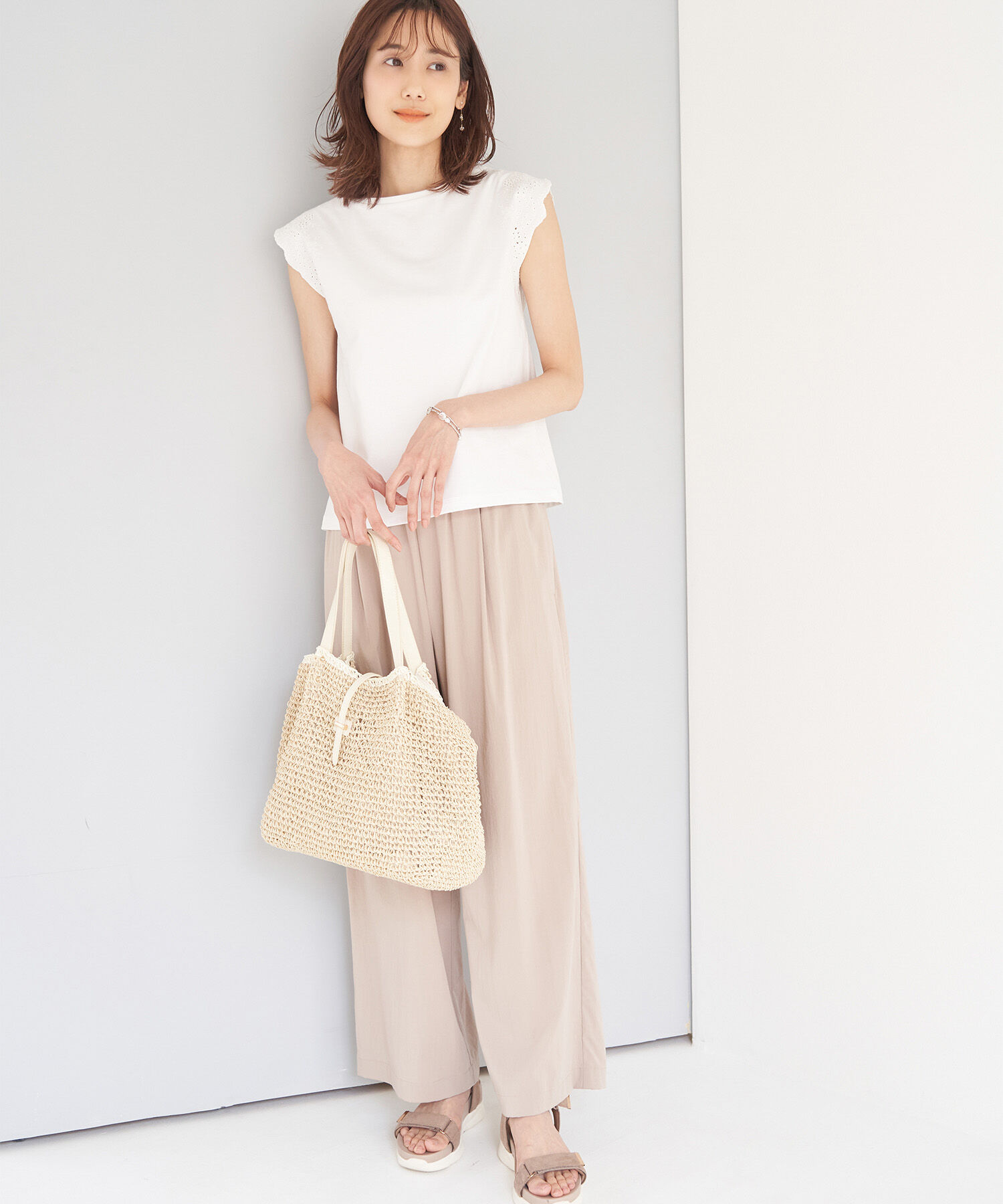 Rope&rsquo;Picnic「汗染み防止/オーガニックコットン袖カットワークレーストップス」|Tシャツ・カットソー|