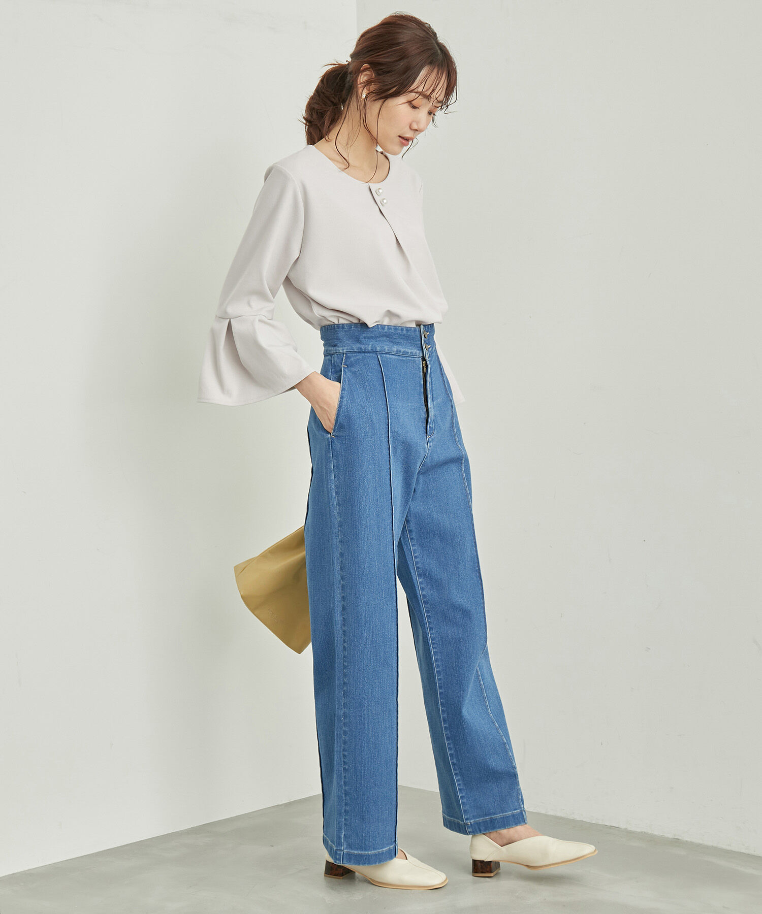 Rope&rsquo;Picnic「2WAY・リンクコーデ/カットジョーゼット袖フレアパールトップス」|Tシャツ・カットソー|