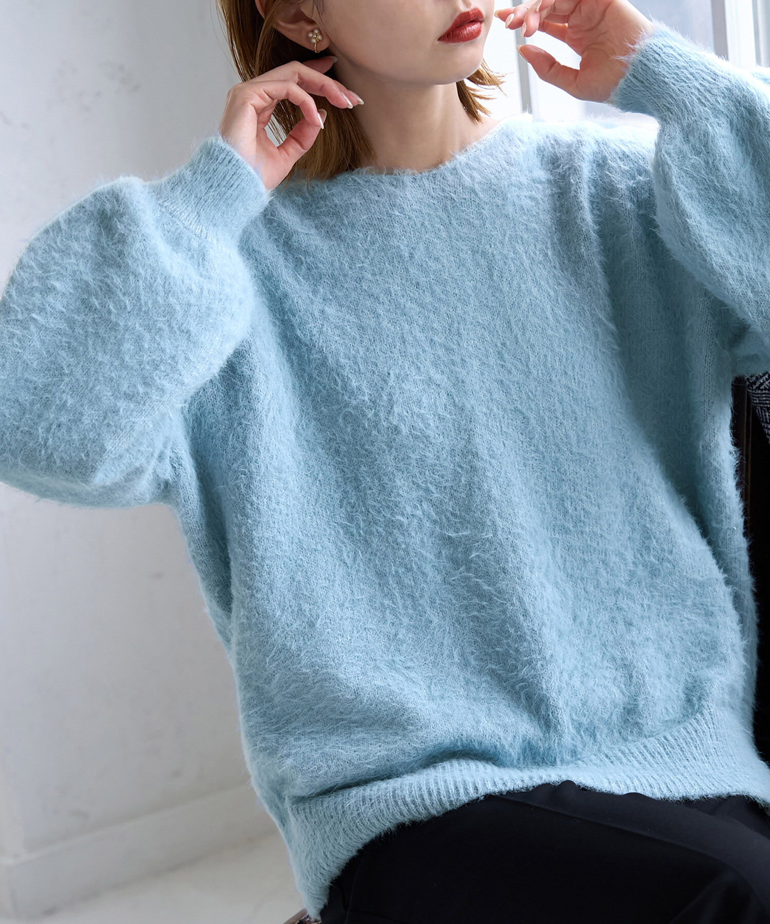 Rope&rsquo;Picnic「シャギーVネックニットプルオーバー」|ニット・セーター|サックス(48)