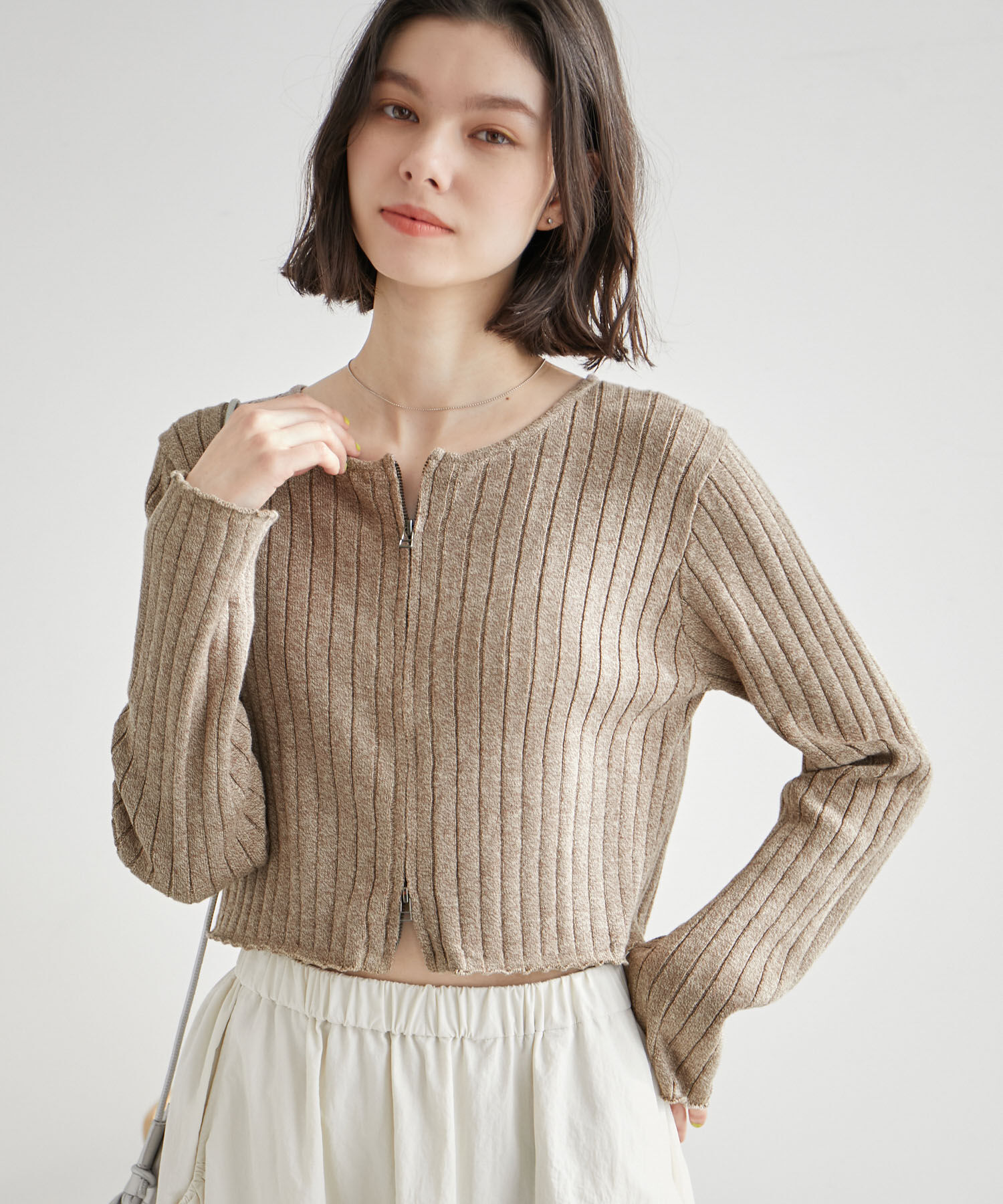 ROPE' PICNIC R「フロントジップショート丈メランジニットプルオーバー」|ニット・セーター|