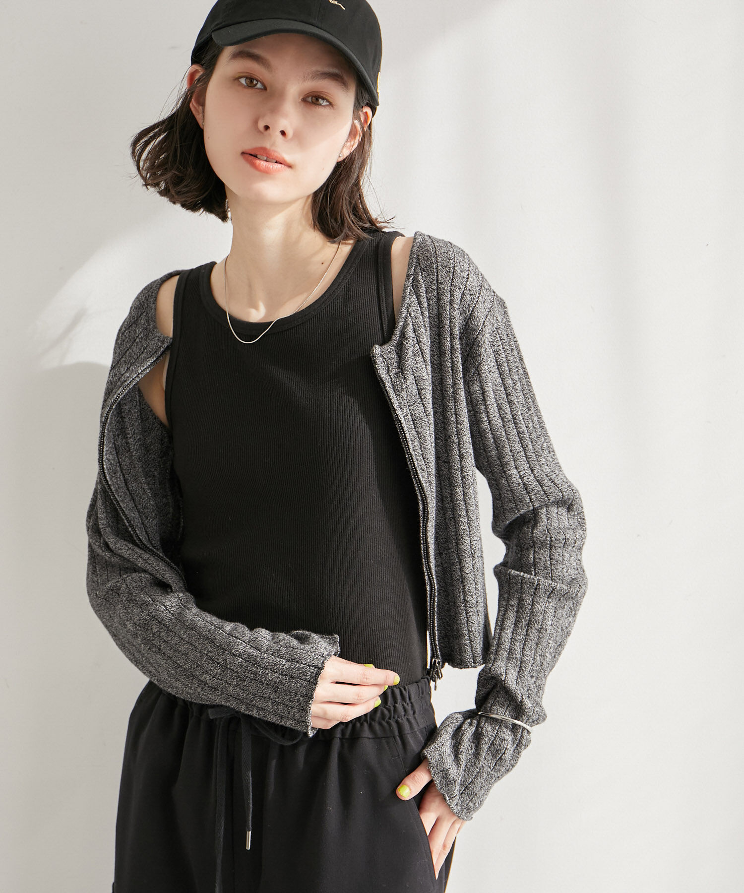 ROPE' PICNIC R「フロントジップショート丈メランジニットプルオーバー」|ニット・セーター|