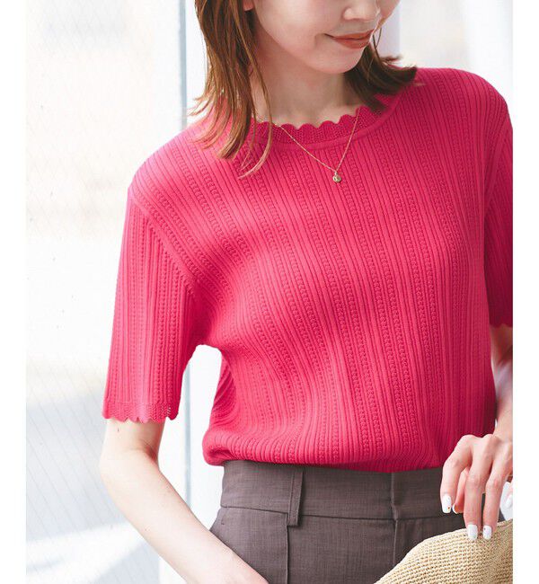 Rope&rsquo;Picnic「【UVカット・イージーケア・マシンウォッシャブル】八方映えニット スカラップニットプルオーバー」|ニット・セーター|