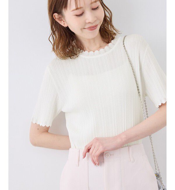 Rope&rsquo;Picnic「【UVカット・イージーケア・マシンウォッシャブル】八方映えニット スカラップニットプルオーバー」|ニット・セーター|