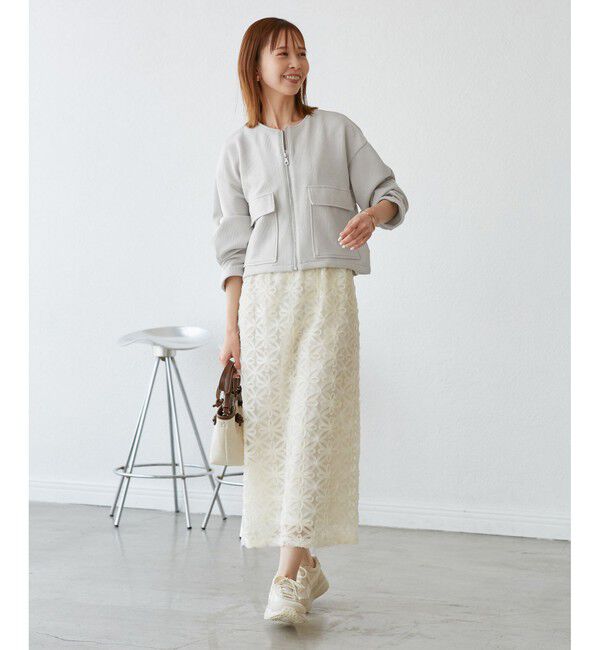 Rope&rsquo;Picnic「幾何柄ジャガードショート丈ブルゾン」|ブルゾン・スタジャン|