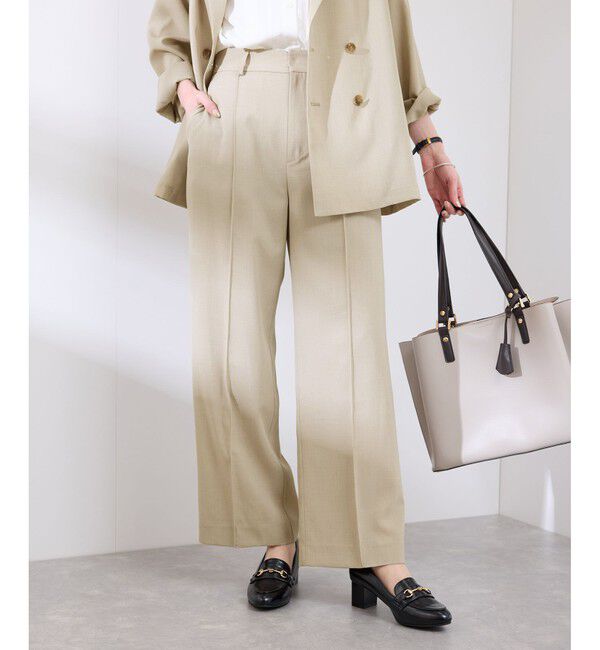 Rope&rsquo;Picnic「【UVカット・速乾】【リネンライク・シリーズ】ピンタックワイドスラックスパンツ/セットアップ対応」|チノ|