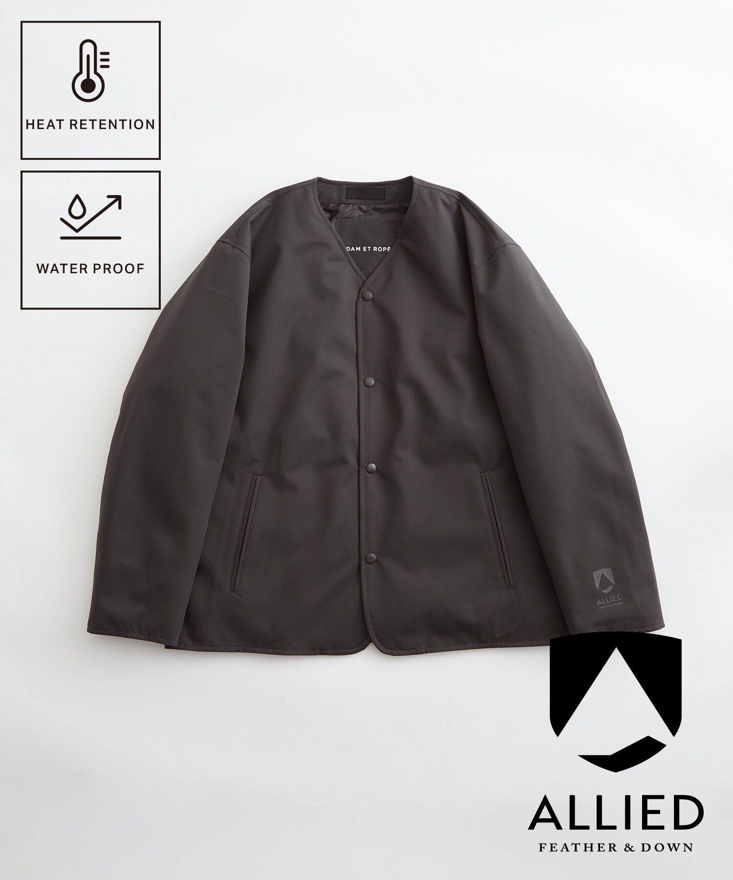 ADAM ET ROPE'「【ALLIED/アライド】 LOFTECH ノーカラージャケット ブルゾン / 撥水性 / 保温性」|ノーカラージャケット|ブラック系(02)