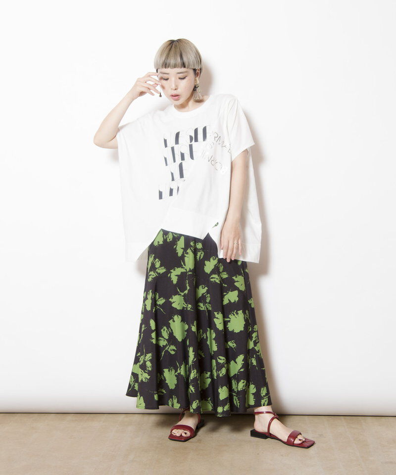  「プリントセミマーメイドスカート」|フレア|