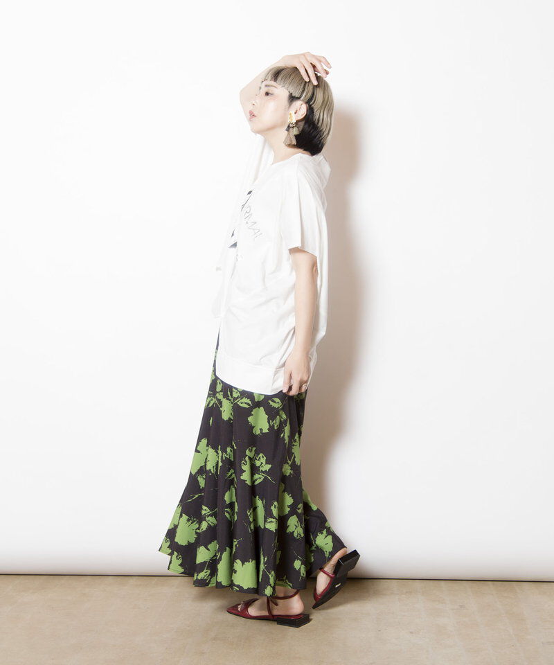  「プリントセミマーメイドスカート」|フレア|