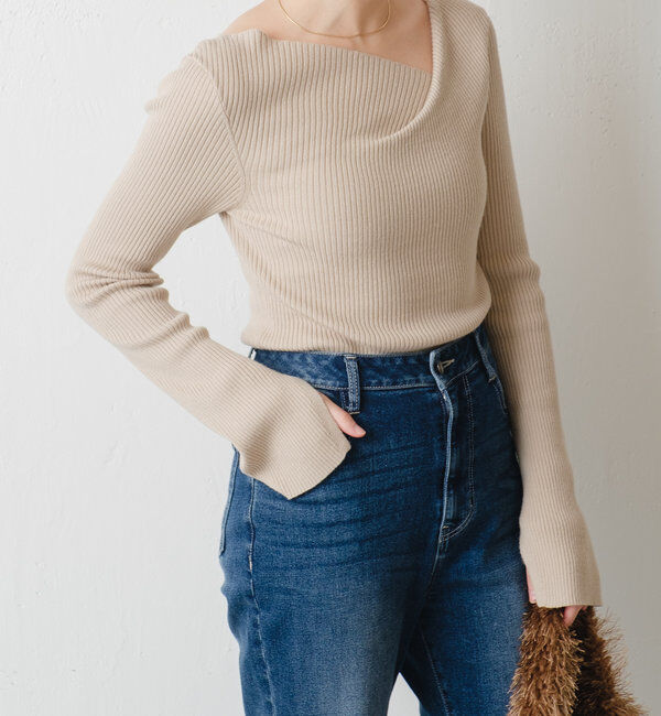  「デザインネックリブニット」|ニット・セーター|