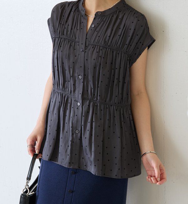  「サテンドットプリントブラウス」|シャツ・ブラウス|チャコールグレー