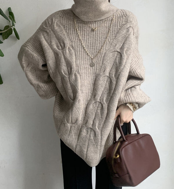  「【WEB限定】ケーブルタートルニット」|ニット・セーター|