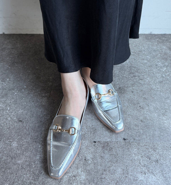  「【WEB限定】ポインテッドビットローファー」|ロングブーツ|シルバー