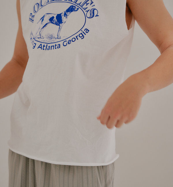  「【WHIMSIC/新色追加】ロゴプリントスリーブレスTシャツ」|キャミソール|