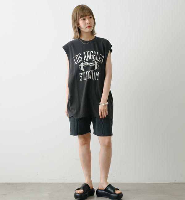  「【WHIMSIC/新色追加】ロゴプリントスリーブレスTシャツ」|キャミソール|