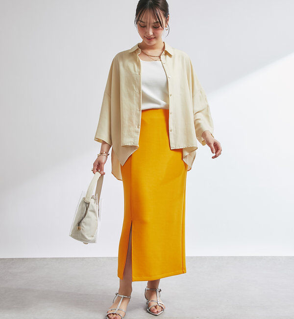  「《累計販売１万枚突破！・全骨格着やせ》スリットダンボールナロースカート」|スカート|