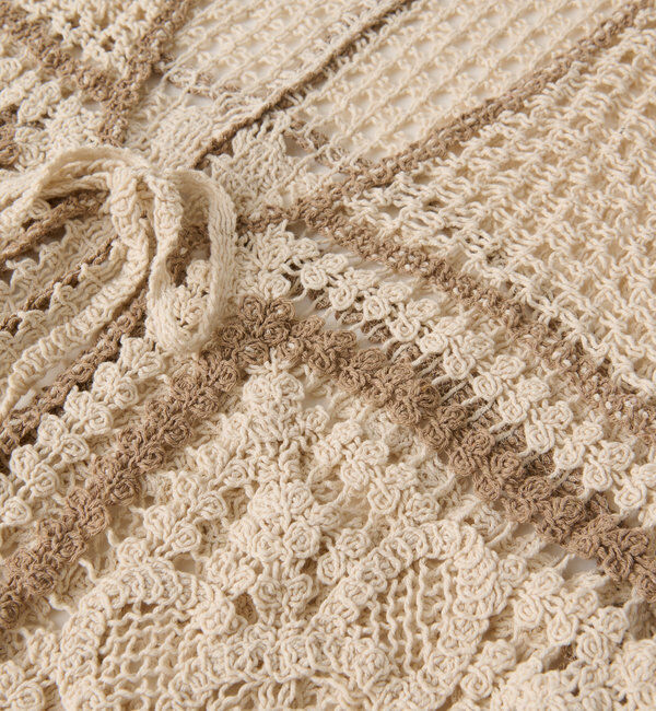  「《顔回りスッキリシルエット》クロシェVネックカーデ」|カーディガン|