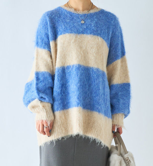  「アルパカタッチボーダーニット」|ニット・セーター|ブルー