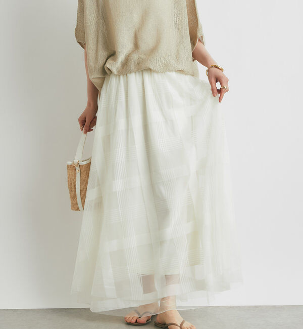  「チュールチェック柄フレアスカート」|スカート|