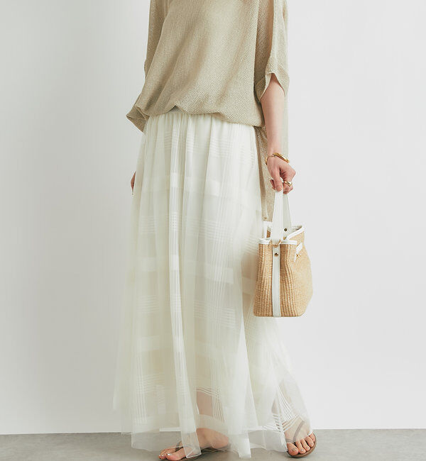  「チュールチェック柄フレアスカート」|スカート|