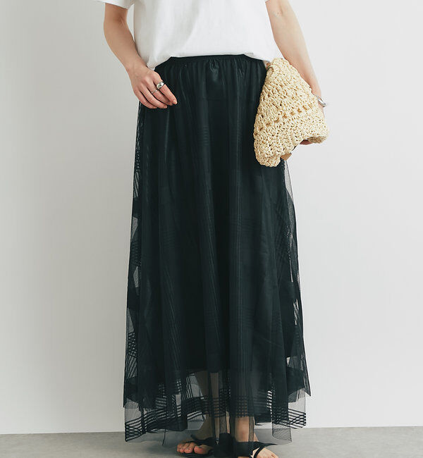  「チュールチェック柄フレアスカート」|スカート|