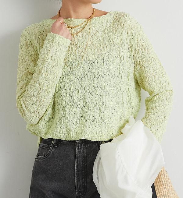  「フラワーレースカットソー」|Tシャツ・カットソー|グリーンイエロー