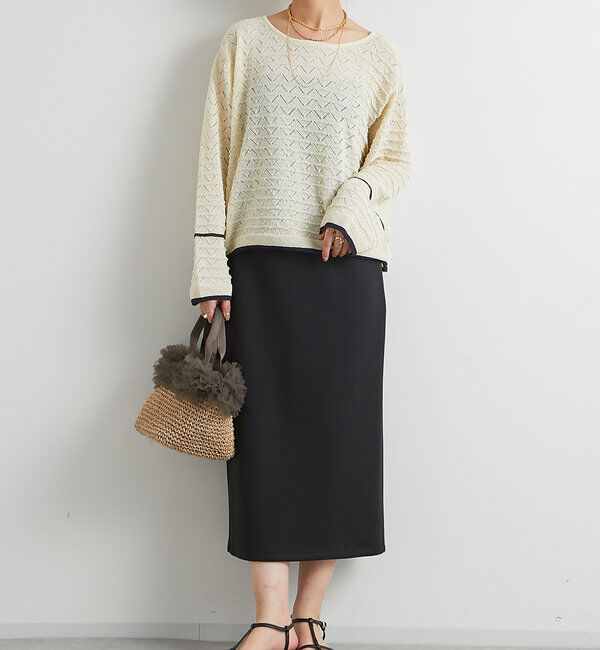  「《シーズンムード高める》2way透かし柄ラインニット」|ニット・セーター|