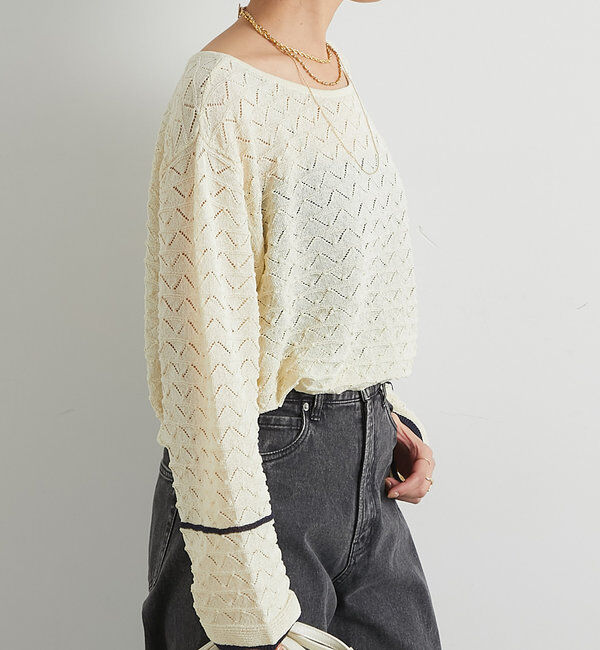  「《シーズンムード高める》2way透かし柄ラインニット」|ニット・セーター|