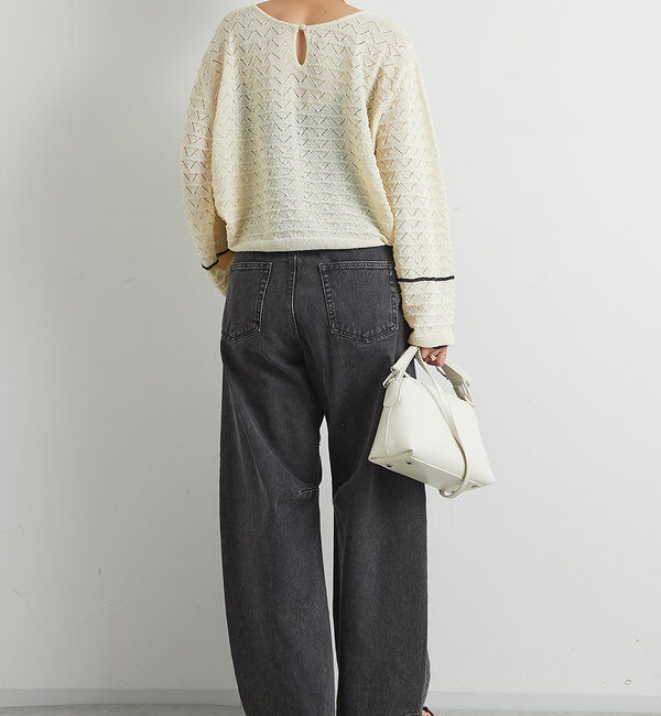  「《シーズンムード高める》2way透かし柄ラインニット」|ニット・セーター|