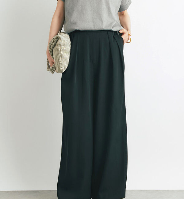  「《美シルエット・楽な履き心地》2タックワイドパンツ」|その他|ブラック