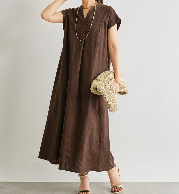  「《１枚で涼しく》レーヨン麻ポプリンワンピース」|その他|ブラウン