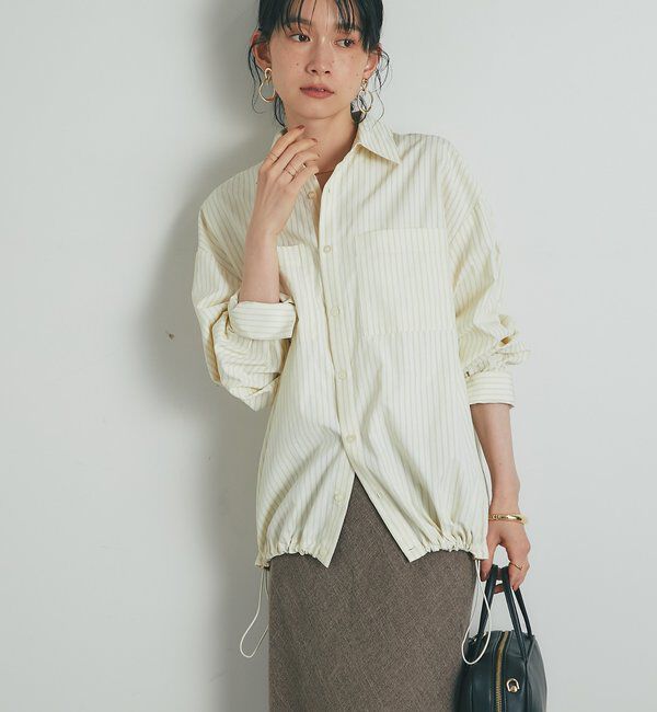  「《大人カジュアルに》裾ドロストストライプシャツ」|シャツ・ブラウス|