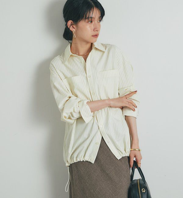  「《大人カジュアルに》裾ドロストストライプシャツ」|シャツ・ブラウス|