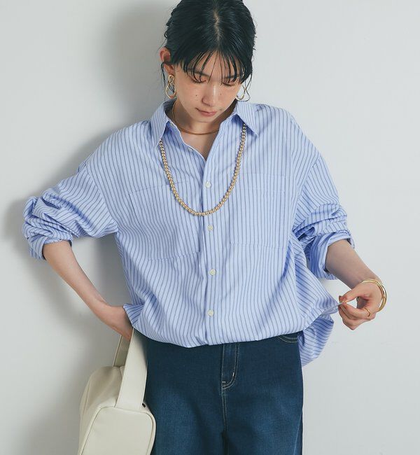  「《大人カジュアルに》裾ドロストストライプシャツ」|シャツ・ブラウス|