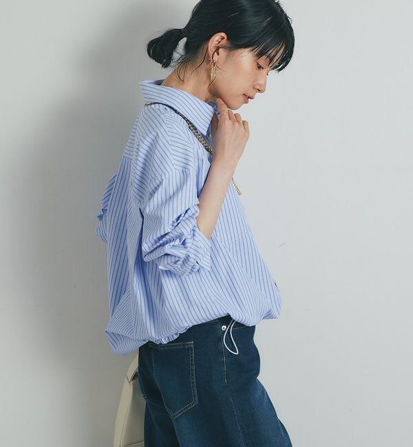  「《大人カジュアルに》裾ドロストストライプシャツ」|シャツ・ブラウス|