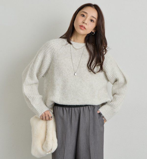  「《ふんわり暖か》アルパカタッチラグランニット」|ニット・セーター|