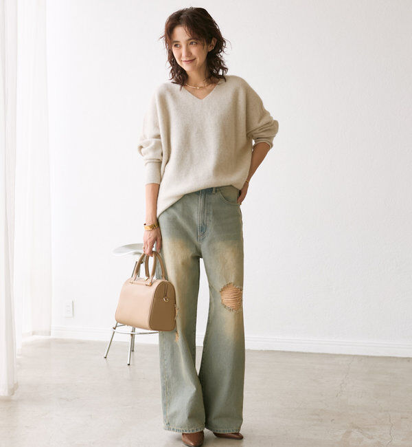  「【MONN.:.(モン)】ハイライズダメージDENIM」|デニム|