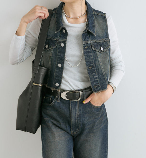  「【MONN.:.(モン)】ショートデニムベスト」|ベスト・ジレ|ブルー