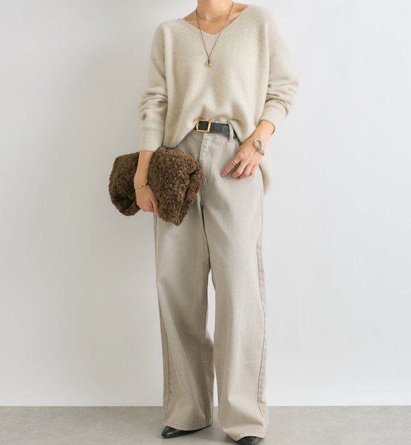  「【抜け感シルエット】ヘアリーウール片畦Vネックニット」|ニット・セーター|