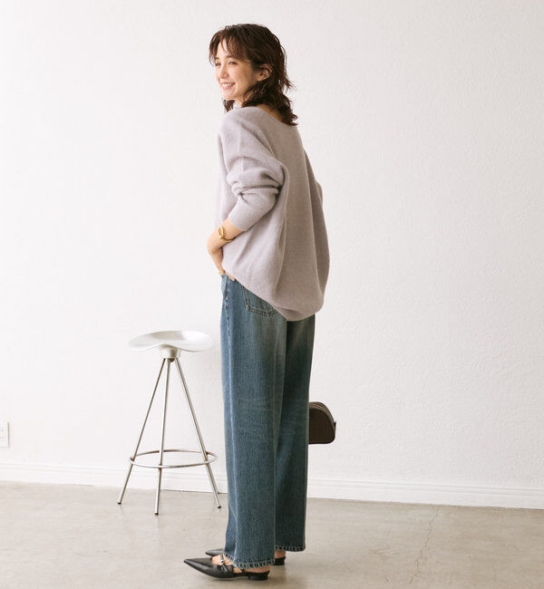  「【抜け感シルエット】ヘアリーウール片畦Vネックニット」|ニット・セーター|