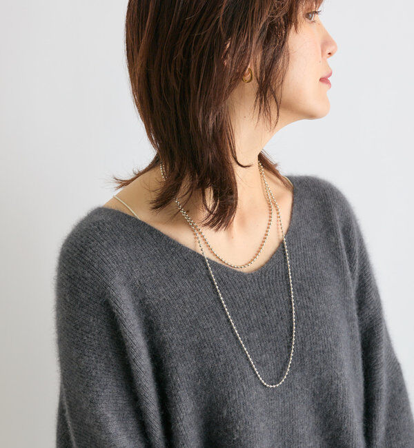  「【抜け感シルエット】ヘアリーウール片畦Vネックニット」|ニット・セーター|