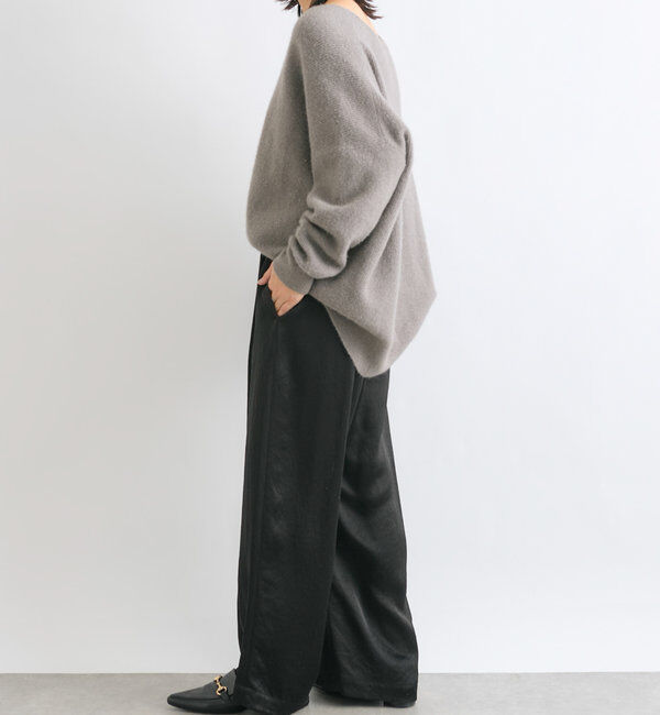  「【抜け感シルエット】ヘアリーウール片畦Vネックニット」|ニット・セーター|